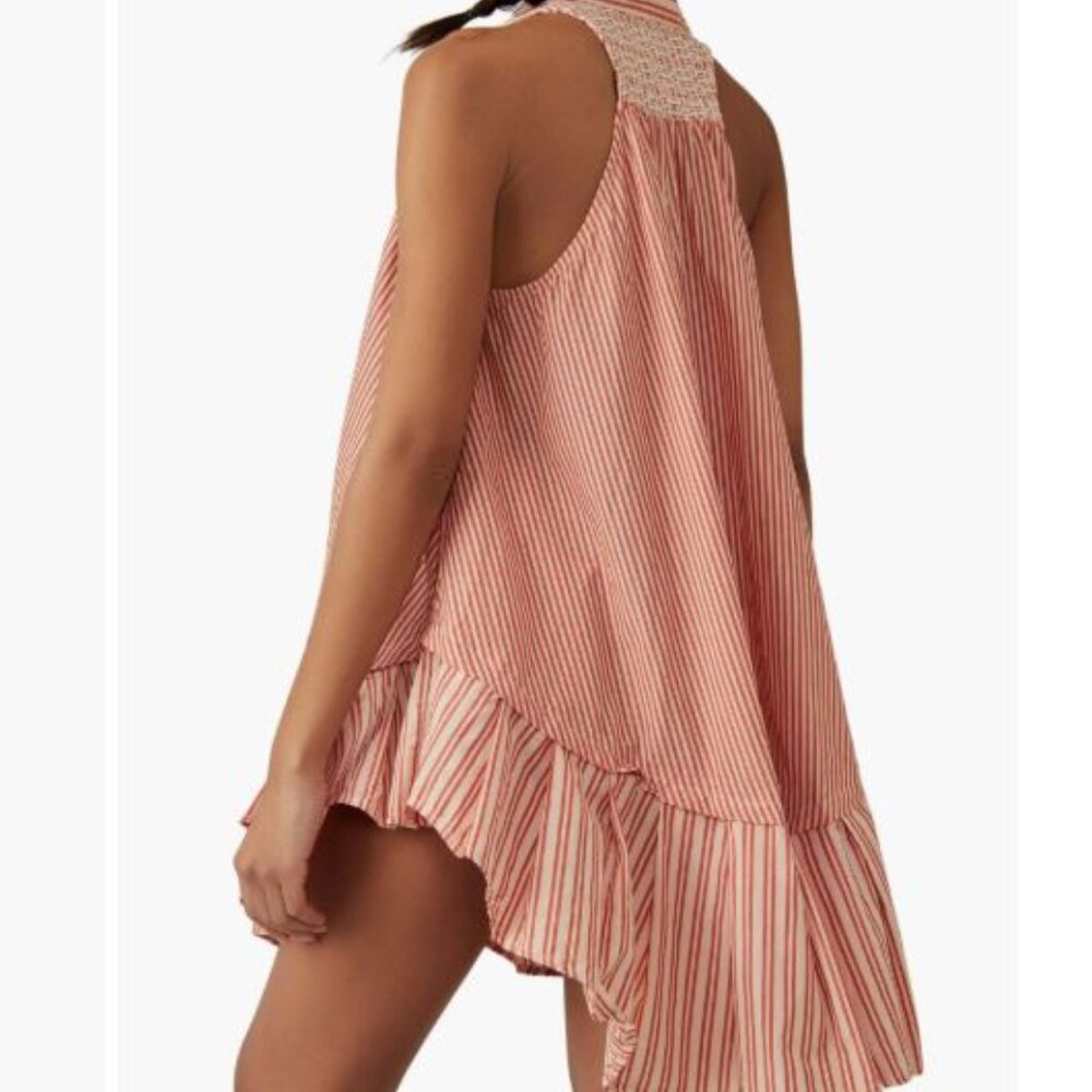 Free People || Be Real Stripe Cotton Shirtdress in Rust - Picture 10 of 12